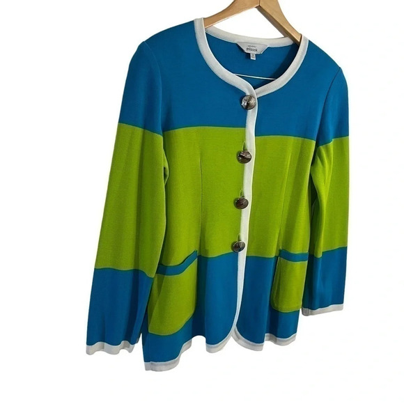 Exclusively Misook Colorblock Cardigan Sweater Medium Statement Buttons Pockets - Picture 5 of 8